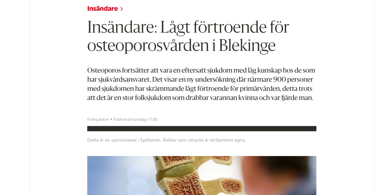 Lågt förtroende för osteoporosvården i Blekinge